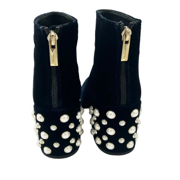 Stuart Weitzman Bacari Navy Velvet Pearl Heeled Boots - Picture 6 of 12